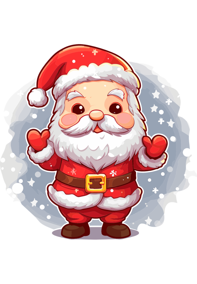 a cartoon santa claus with his hands in the air