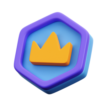 a purple hexagon with a crown on top
