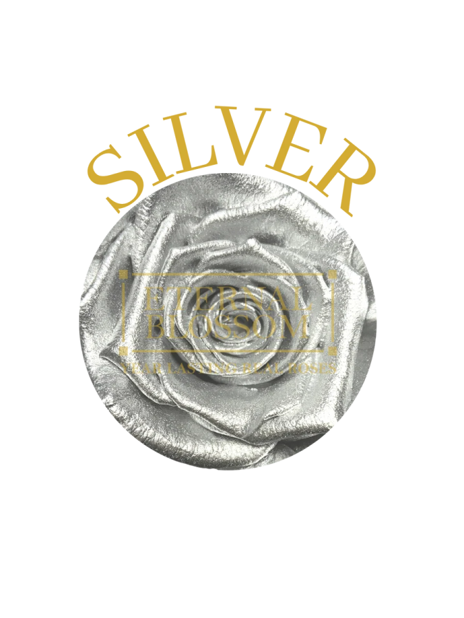 a silver rose with the word silver on it