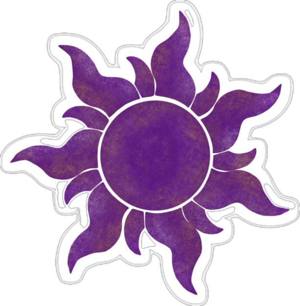 a purple sun sticker on a white background