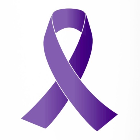 a purple ribbon on a white background