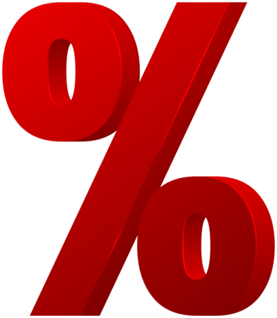 a red percentage sign on a white background