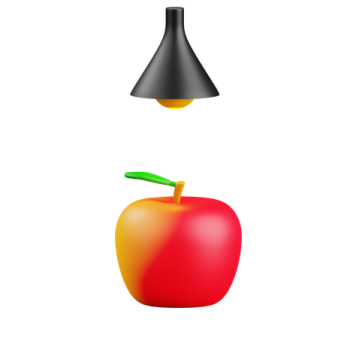 an apple and a lamp on a white background