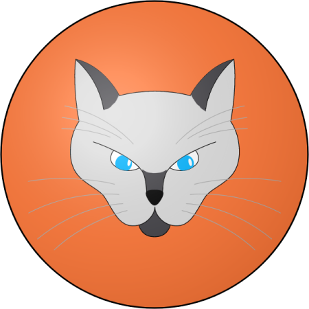 an orange circle with a cat's face