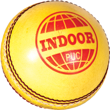 a yellow leather cricket ball with red logo