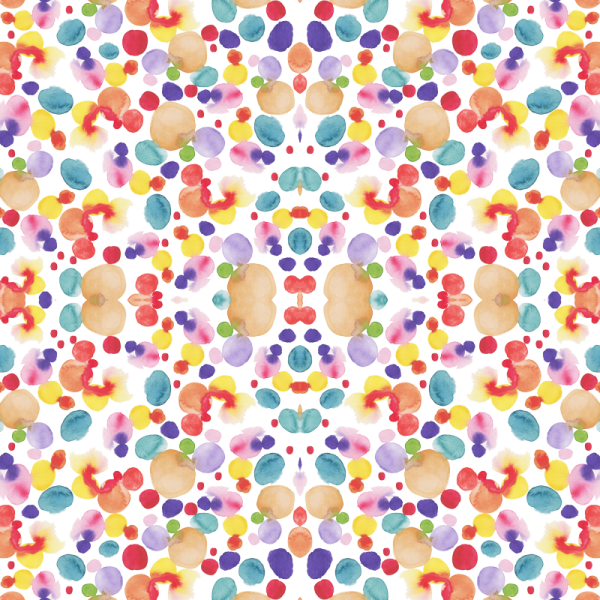 a colorful watercolor pattern with circles and dots