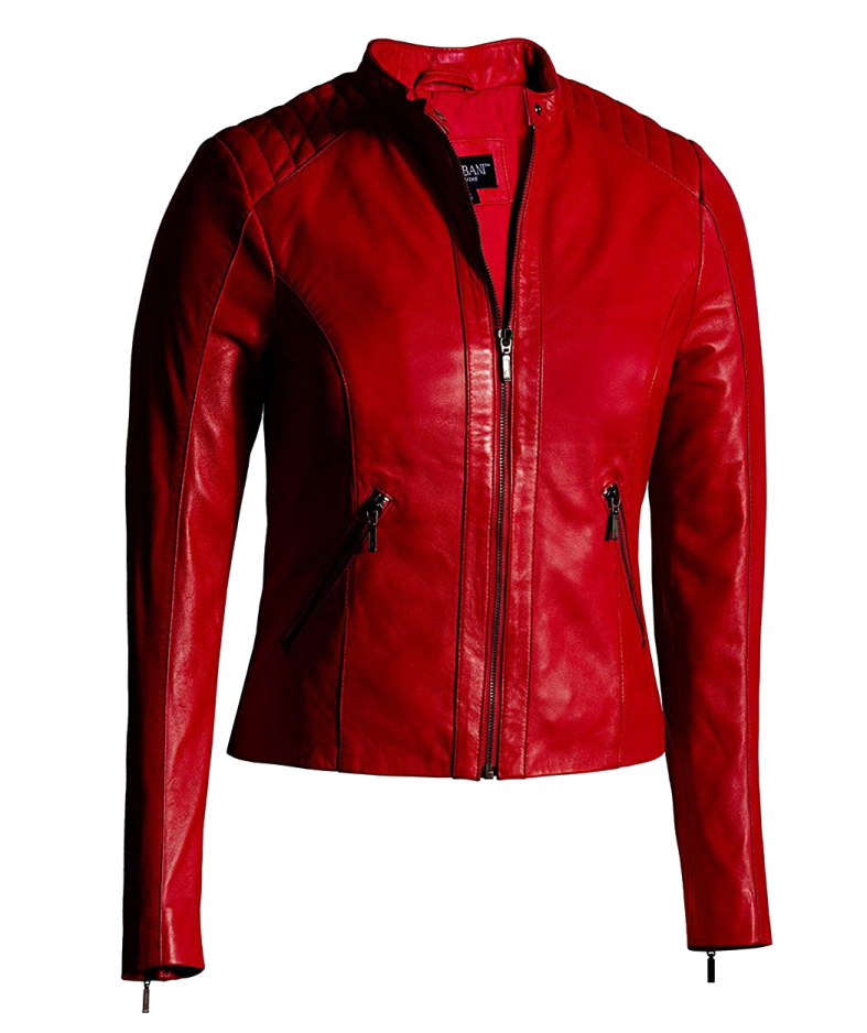 a red leather jacket on a white background