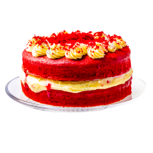 a red velvet cake on a glass plate