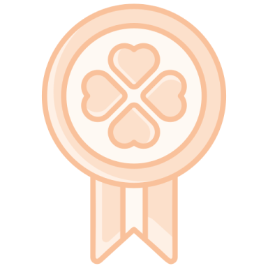 a rosette with hearts on it