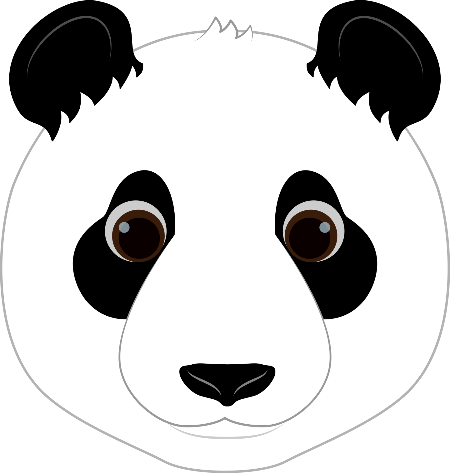 a panda face with brown eyes