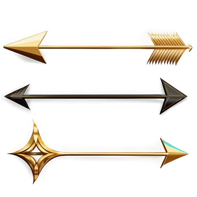 a set of three golden arrows on white background