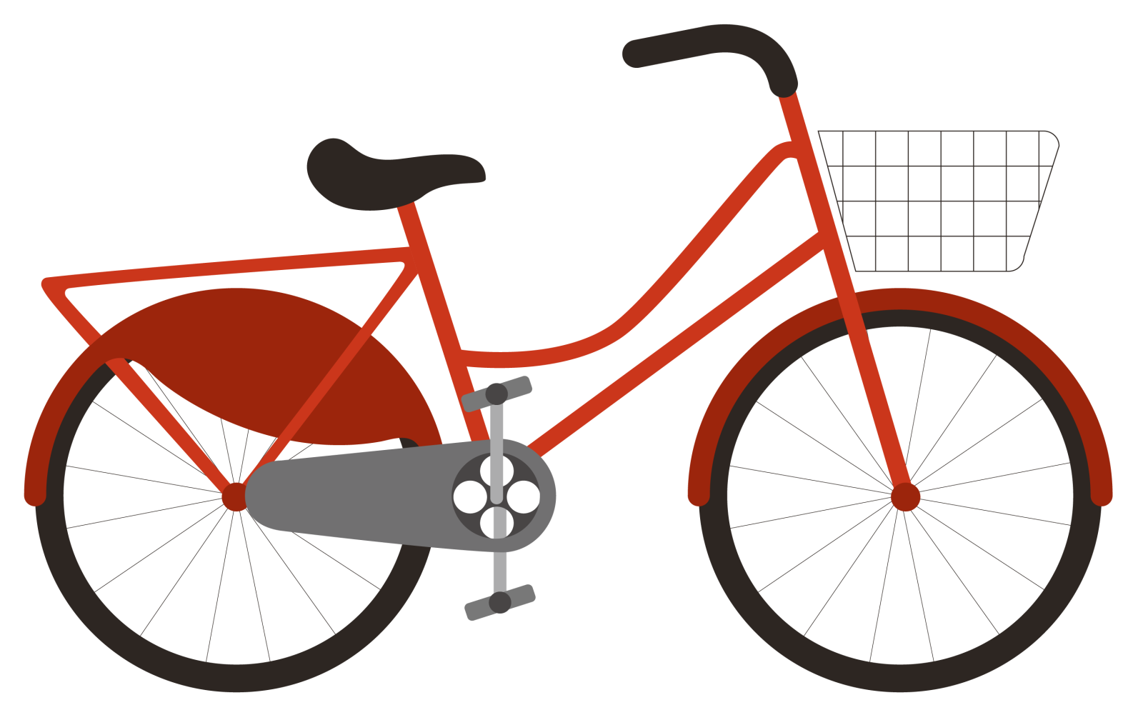 a red bicycle with a basket on the front