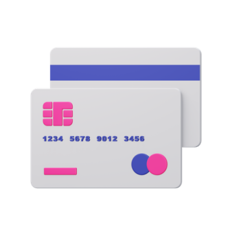 a white credit card with pink and blue stripes