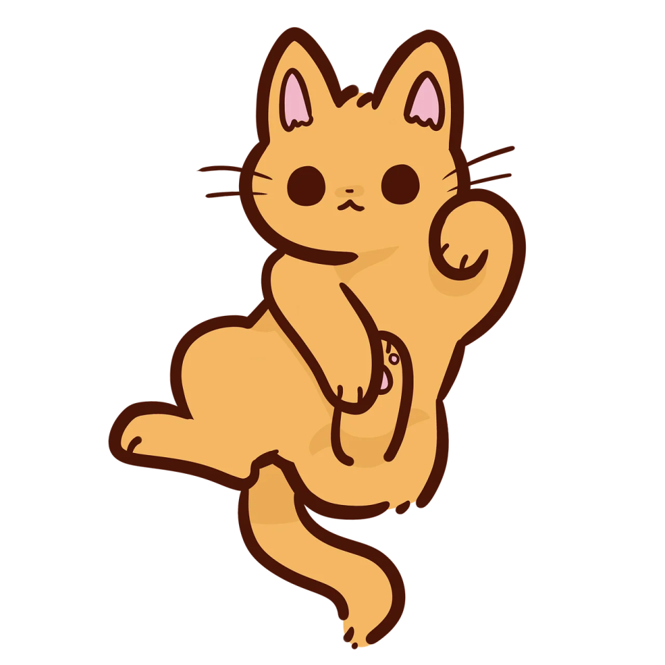 a cartoon cat sitting on its back