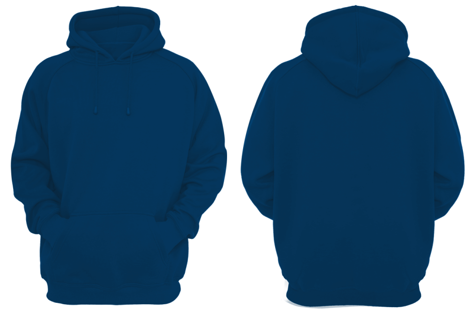 a dark blue hoodie with a white logo on it