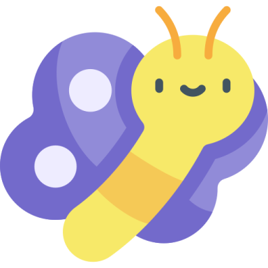 a purple and yellow cater with white dots on it