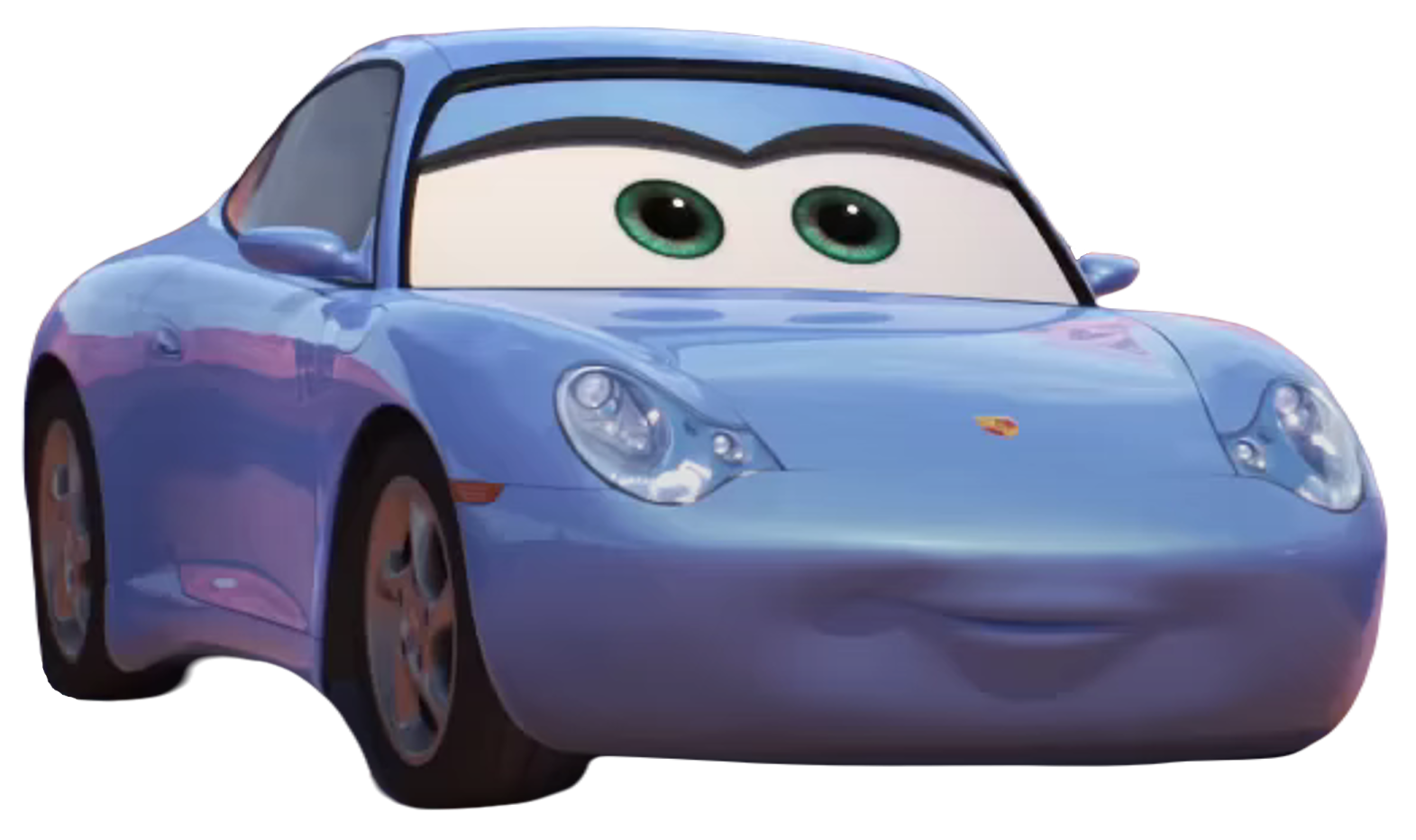 a blue car with green eyes