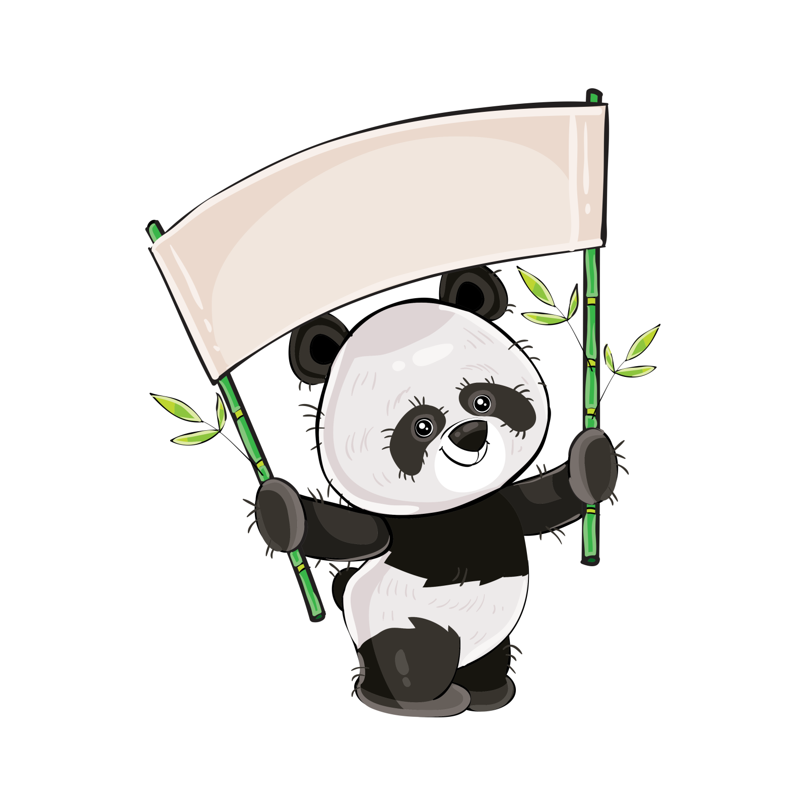 a cartoon panda holding a blank sign