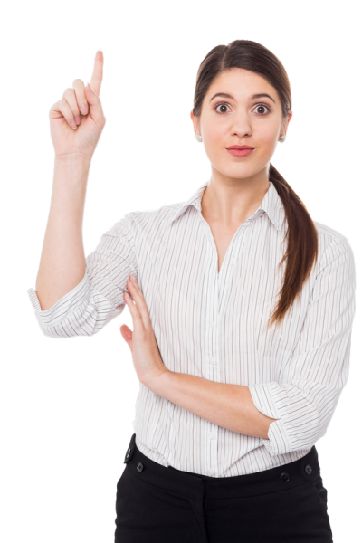 a woman pointing her finger at the camera