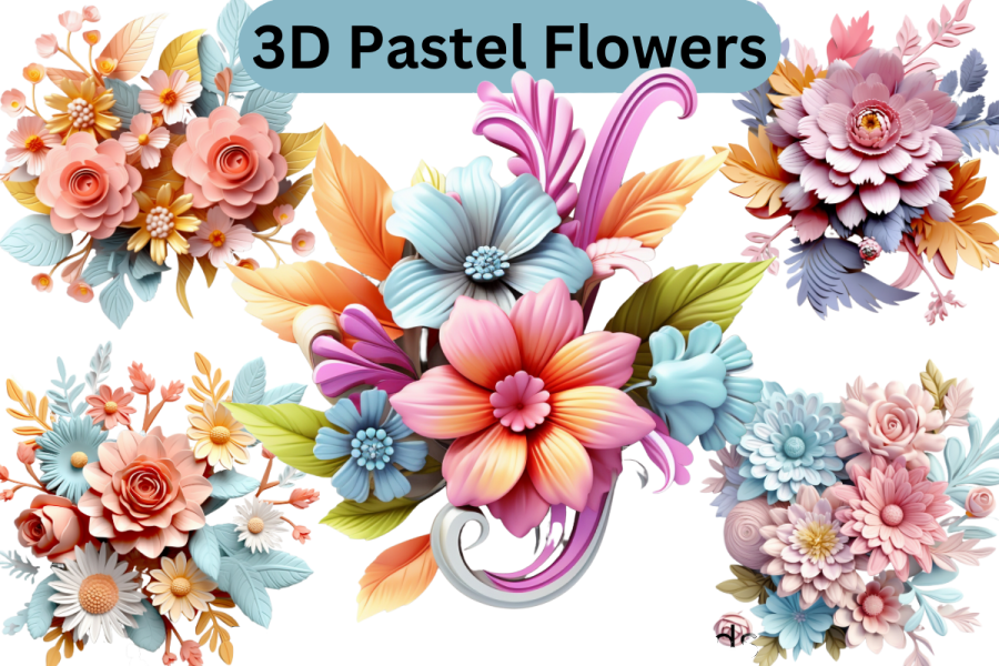3 paste flowers transparent background
