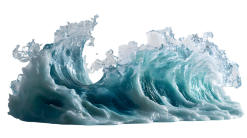 a wave of blue water on a white background