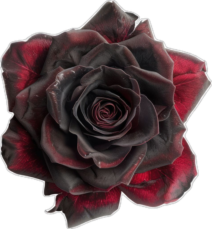 a black and red rose on a white background