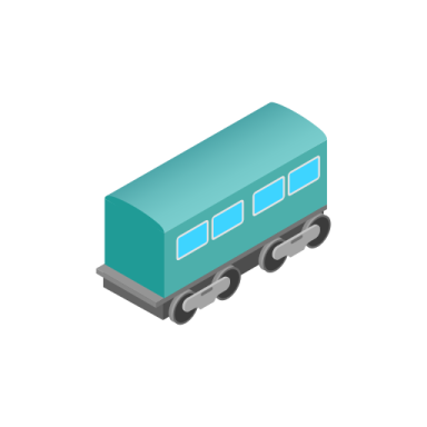 a green toy train car with blue windows