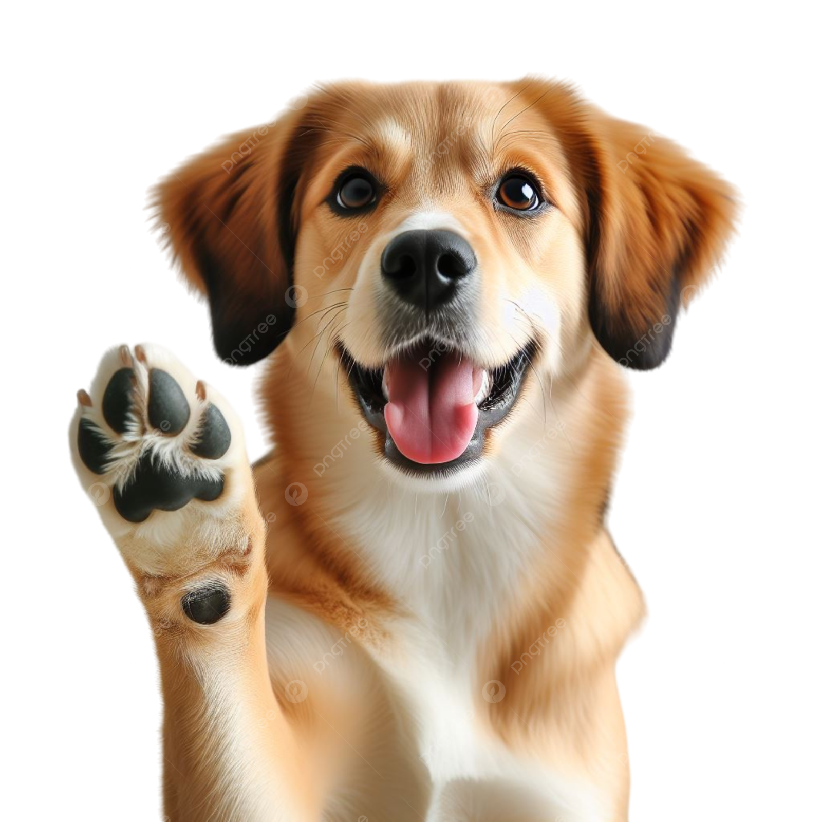 a dog with its paw raised up to the camera