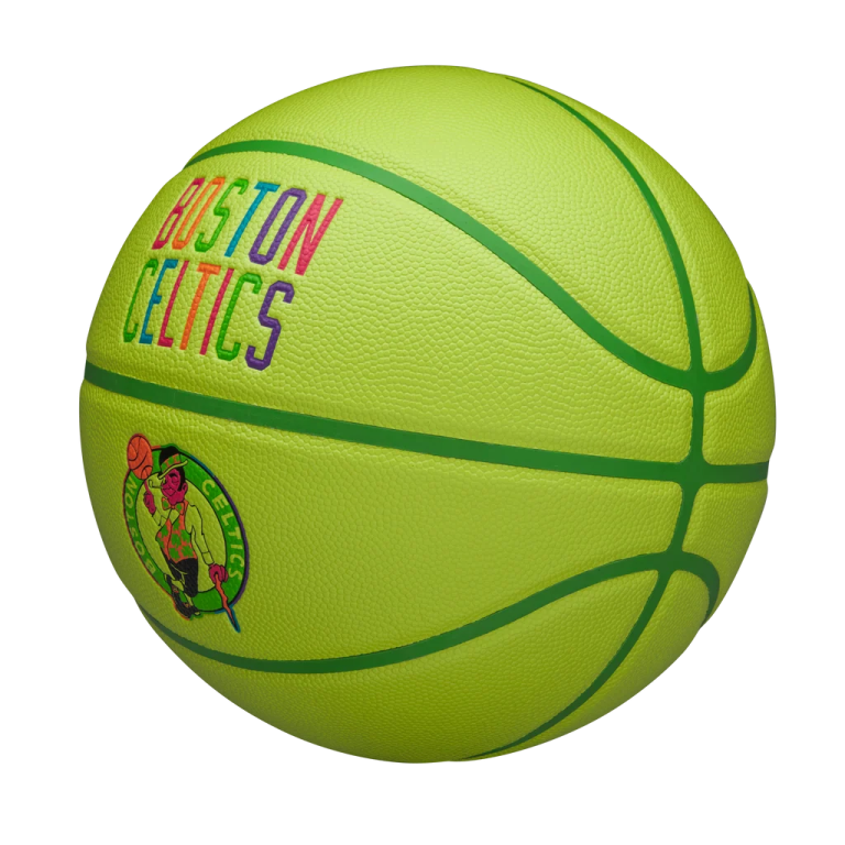 a basketball ball with the logo of the boston celtics