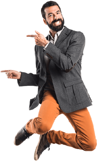 a man in a suit and tie is jumping