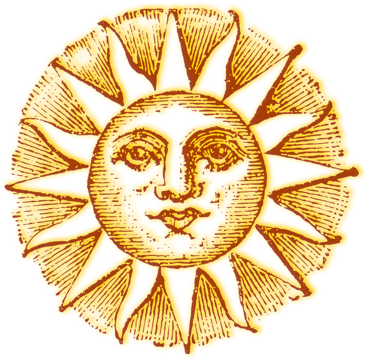 a drawing of the sun with a face