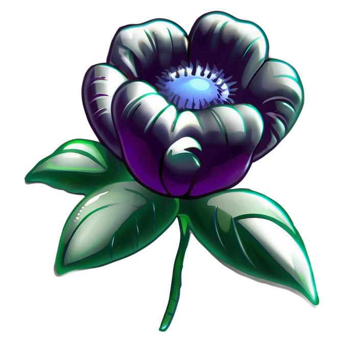 a purple flower with green leaves