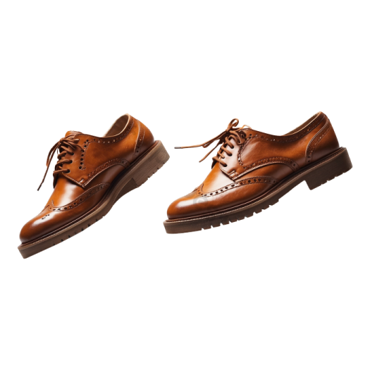 a pair of brown shoes on a white background