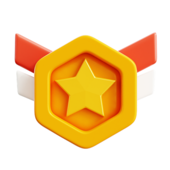 a yellow star on top of a red and white ribbon