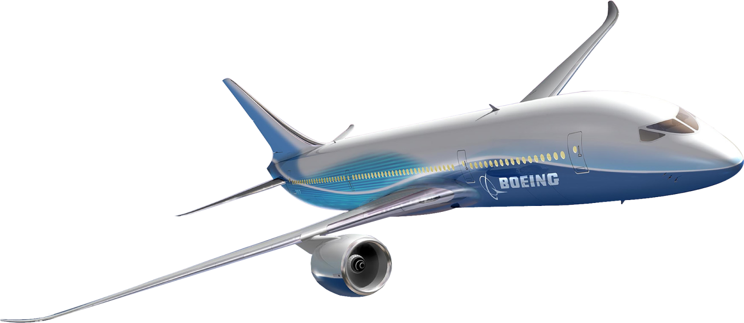 a blue and white airplane flying through the air