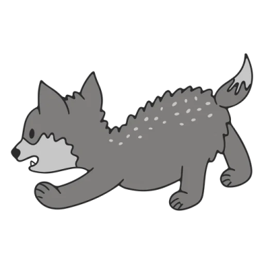 a cartoon wolf laying down on the ground