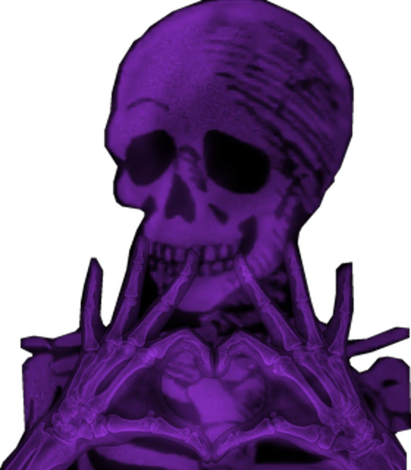 a purple skull sitting on top of a white background