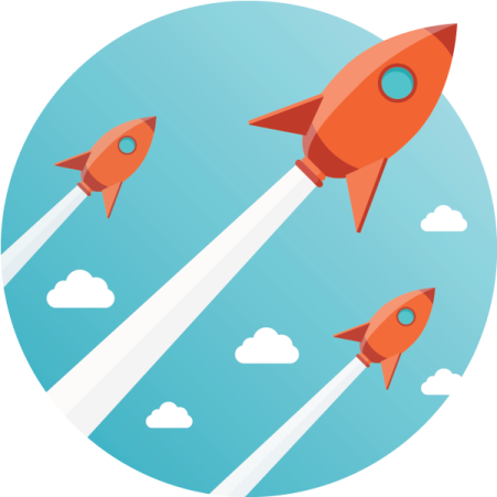 three rockets flying in the sky