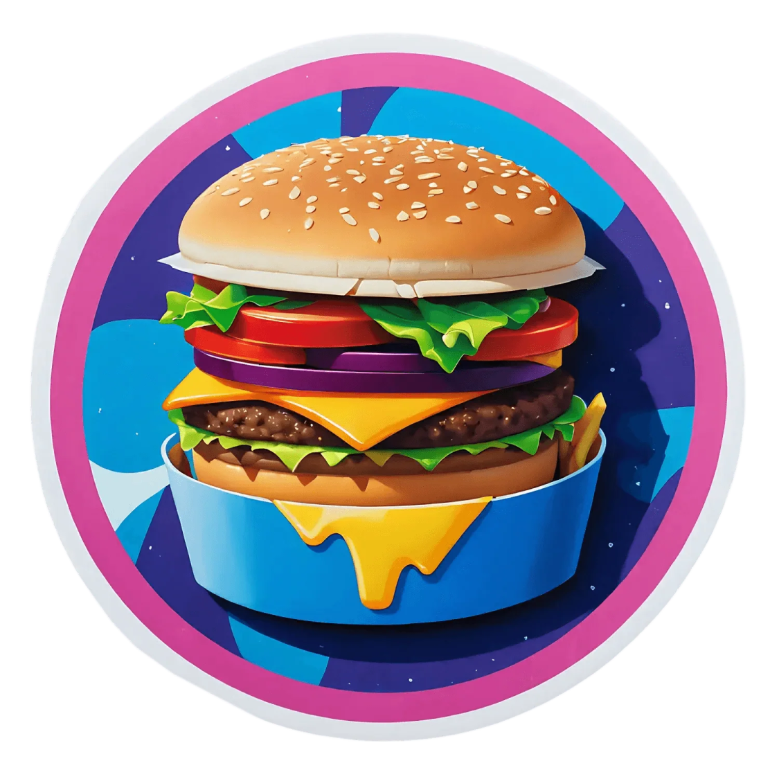 an image of a hamburger in a blue box