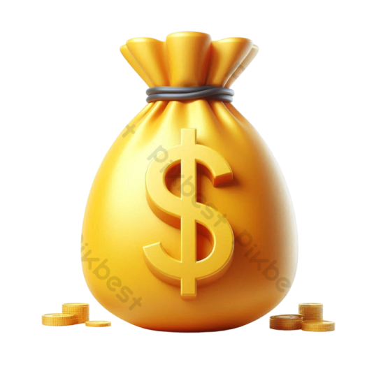 a gold money bag with a dollar sign on it