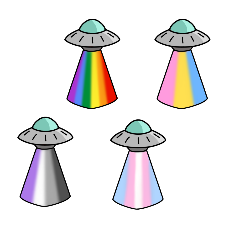 a set of ufo spaceships with different colors