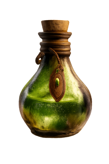 a green glass vase with a wooden handle