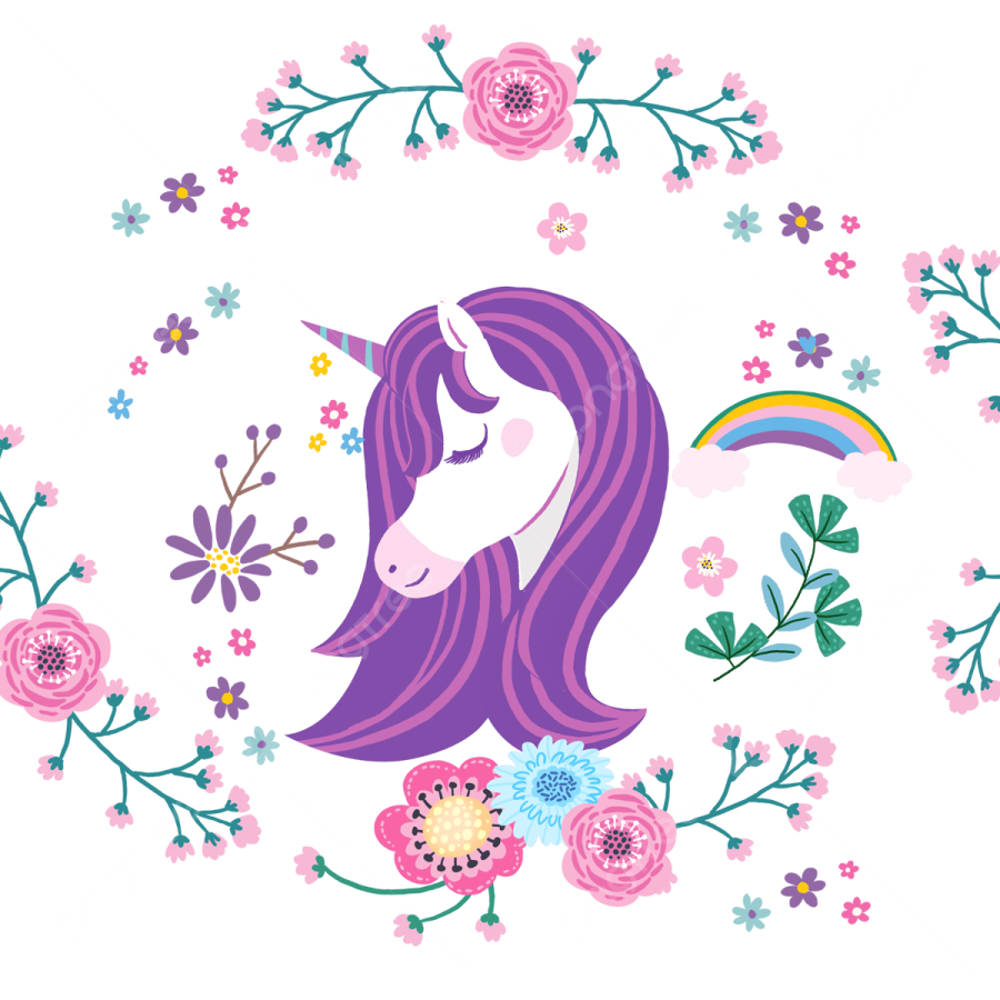a unicorn surrounded by flowers and butterflies