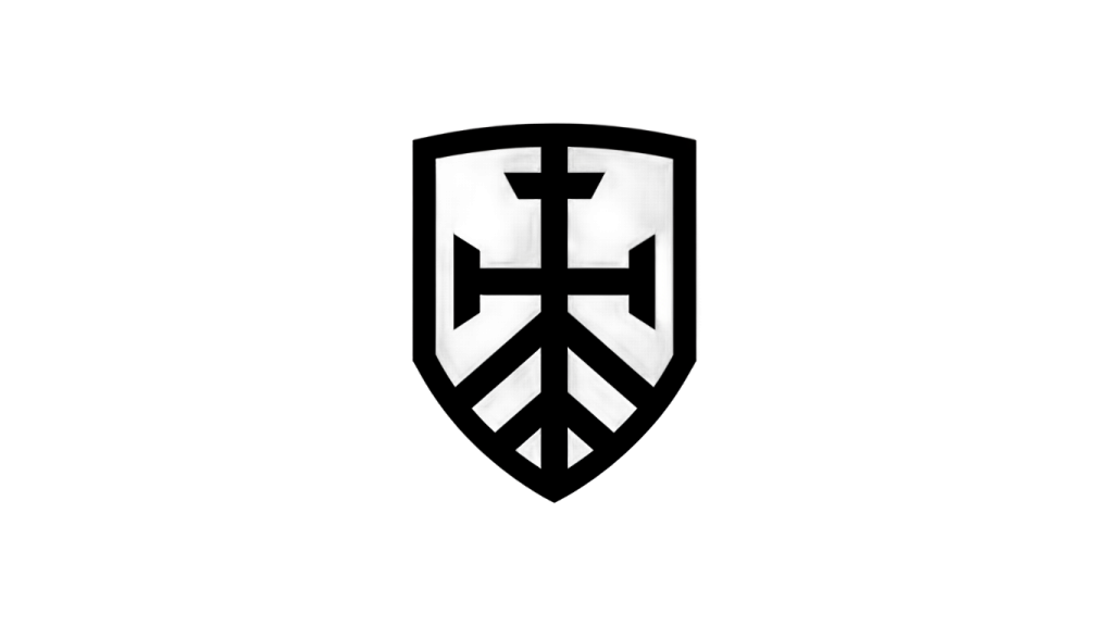 a black and white shield with a cross on it
