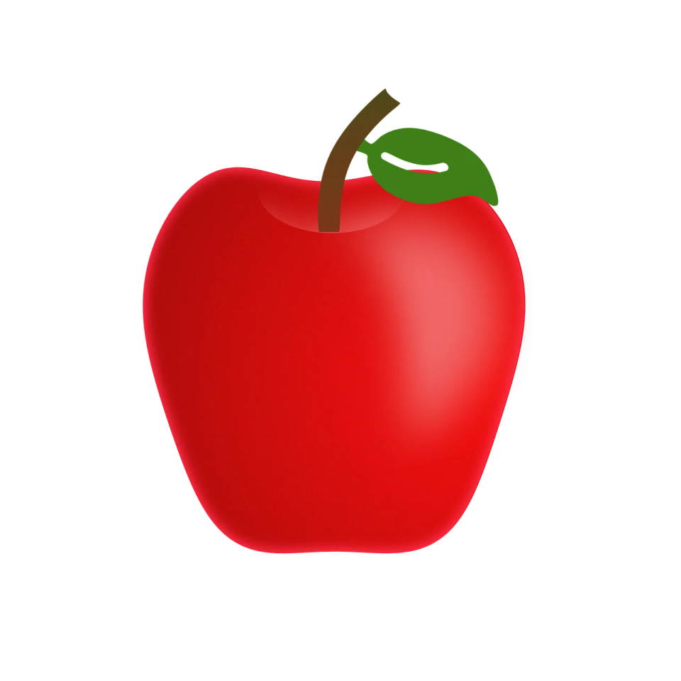 a red apple with a green leaf on top