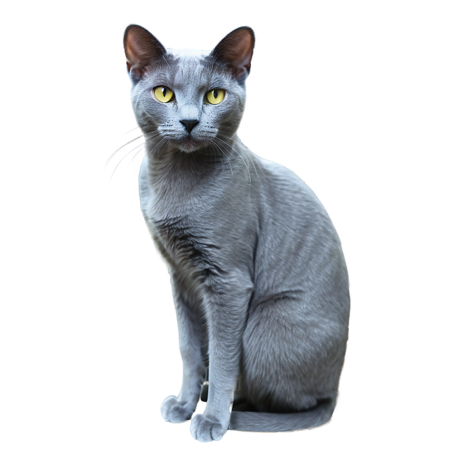 a gray cat sitting on a white surface