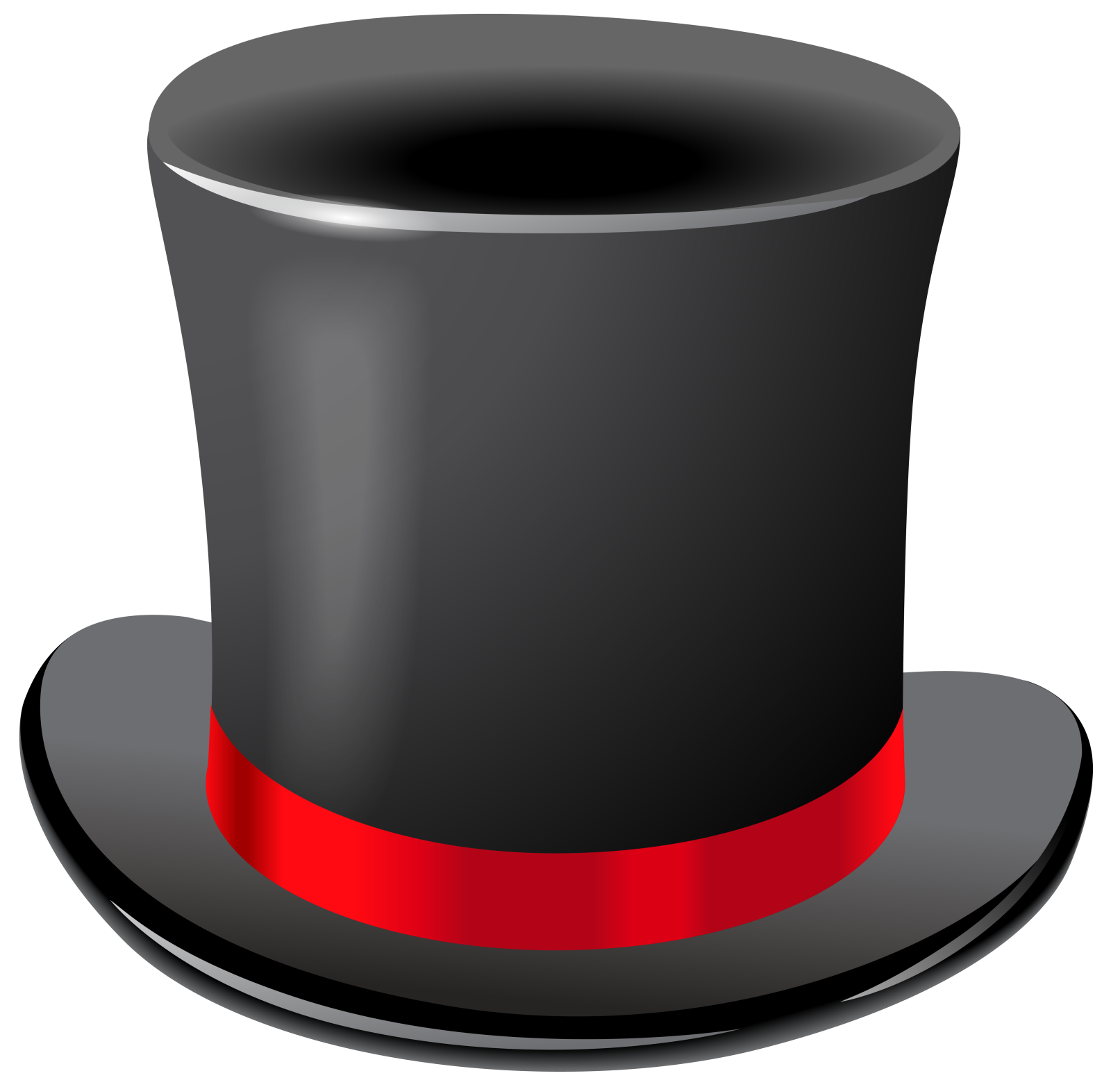 a black top hat with red trim