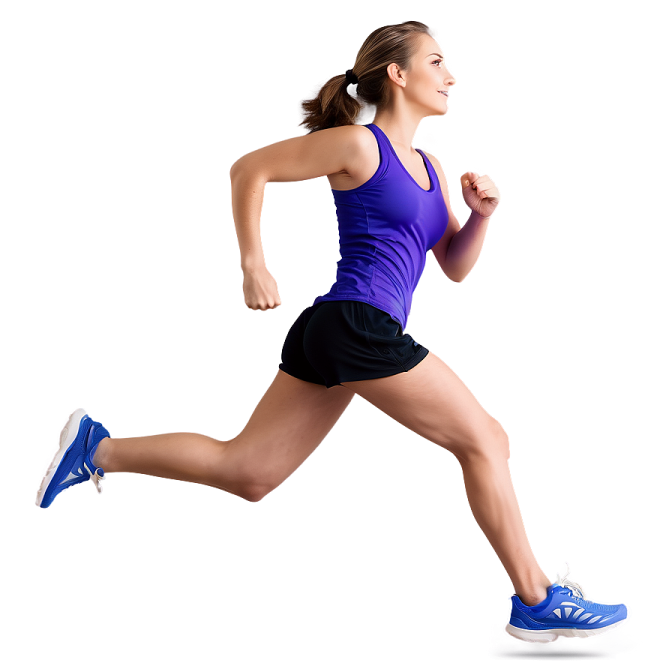 a woman running on a white background