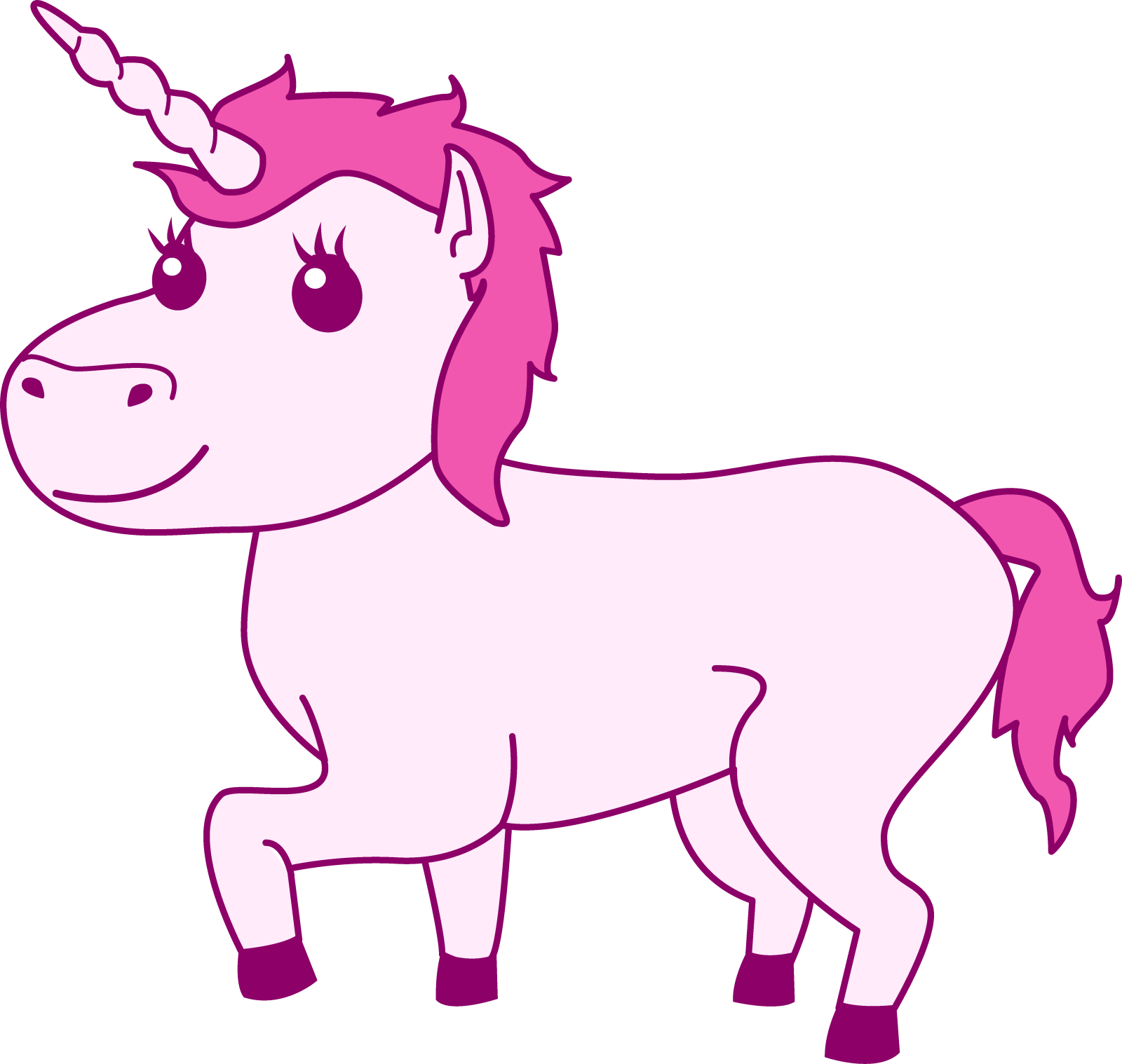 a pink unicorn with a long mane