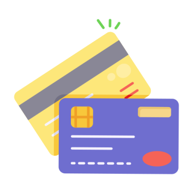two credit cards, one is blue and the other is yellow